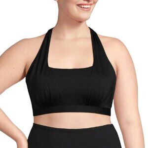 Lands' End Plus Black Bikini Top Padded Solid Halter Square Neck Swimwear